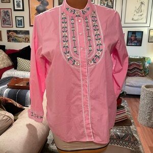 Pink Embroidered Button-Up Shirt